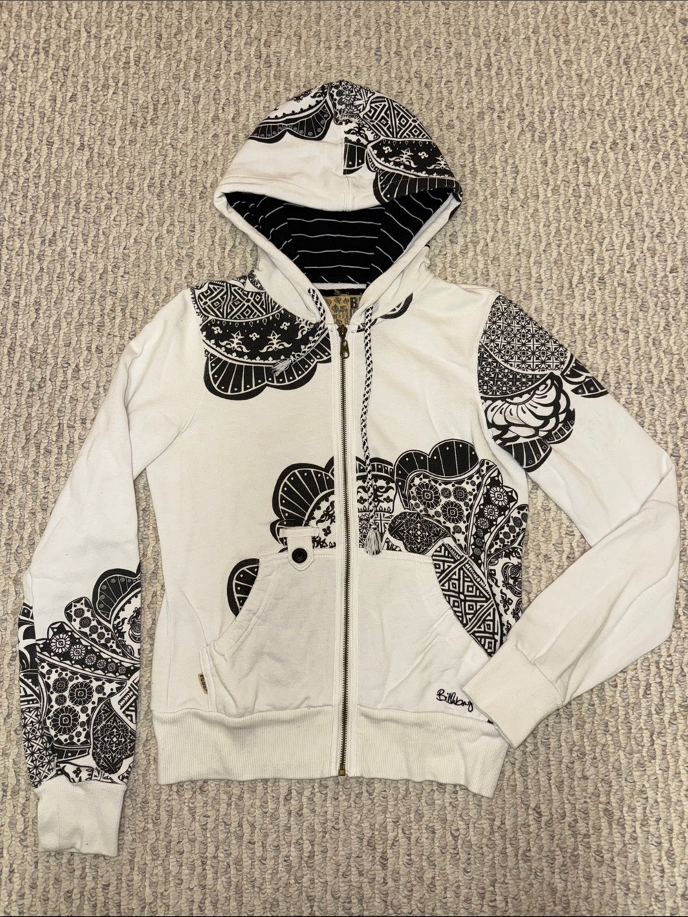 Billabong White & Black Printed Zip Hoodie Jacket